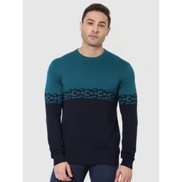 Celio Men Navy Blue & Blue Colourblocked Cotton Pullover-picture-35