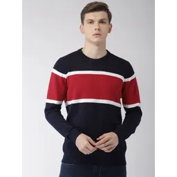 Celio Men Navy Blue & Red Colourblocked Sweater-picture-27