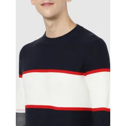 Celio Men Navy Blue & White Colourblocked Pullover sweater image 4