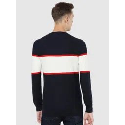 Celio Men Navy Blue & White Colourblocked Pullover sweater image 2