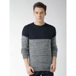 Celio Men Navy Blue & White Striped Pullover-picture-13