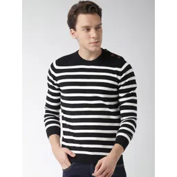 Celio Men Navy Blue & White Striped Pullover-picture-15