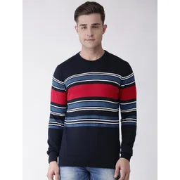 Celio Men Navy Blue & White Striped Pullover Sweater-picture-16