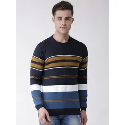 Celio Men Navy Blue & White Striped Pullover Sweater-picture-12