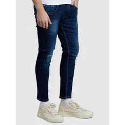 Celio Men Navy Blue Cotton Jean Skinny Fit Mildly Distressed Light Fade Stretchable Jeans-picture-29