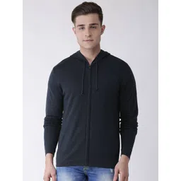 Celio Men Navy Blue Solid Hooded Cardigan Sweater-picture-28