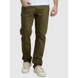 Celio Men Olive Green Solid Cotton Jean Straight Fit Stretchable Jeans-picture-13