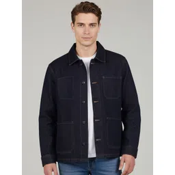 Celio Men Spread Collar Solid Lightweight Denim Jacket-picture-30