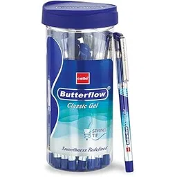 Cello Butterflow Classic Gel Pen Set | Pack of 20 Gel Pens | 20 Blue Ink Colour Pens | Spring Tip | Smooth Writing Experience | For School and Office Use | Best Pen for Exams-picture-11