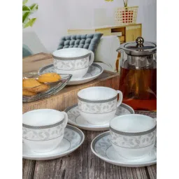 Cello Divine Printed White Opalware Tea Cups & Saucers - Set of 6 (160ml)-picture-27