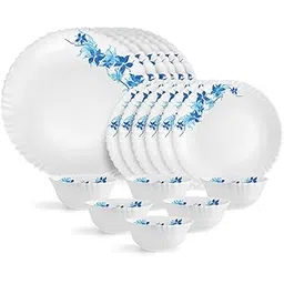 Cello Opalware Dazzle Series Blue Swirl Dinner Set, 18 Units | Opal Glass Dinner Set for 6 | Light-Weight, Daily Use Crockery Set for Dining | White Plate and Bowl Set-image-10