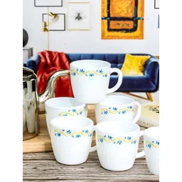 Cello White & Blue Floral Printed Opalware Glossy Mugs Set of Cups and Mugs-image-4