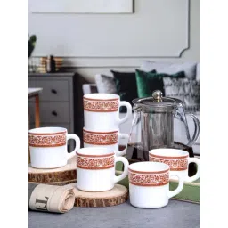 Cello White & Pink Opalware Coffee Mugs (0.1 L) - Set of 6-image-42