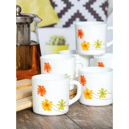 Cello White & Yellow Yellow Yellow Printed Opalware Glossy Cups Set of Cups and Mugs-image-3
