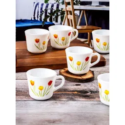 Cello White Printed Dishwasher And Microwave Safe 6 Pieces Mugs 130ml-image-2