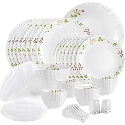 Cello Opalware Dazzle Series Secret Garden Dinner Set, 49Pcs | Opal Glass Dinner Set for 8 | Light-Weight, Daily Use Crockery Set for Dining | White Plate and Bowl Set-picture-15