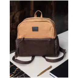 Celtic Brown Color Block Leather Backpack-picture-23