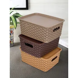 century Plastic Plastic 3 Pieces Medium Size Multipurpose Solitaire Storage Basket with Lid Storage Basket-picture-21