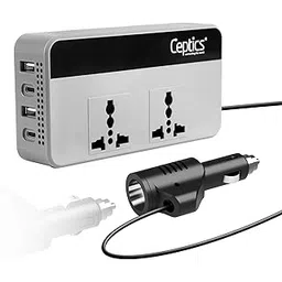 Ceptics 200W Car Laptop Charger/Power Inverter with SmartVoltage™ Technology - 12V DC to 220V AC, 15W 2 USB-A, 2 USB-C with QC 3.0, 2X Universal AC Outlet – Grey Color - 18 Months Warranty-picture-12