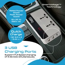 ceptics 200W Car Power Inverter - 2x Type A & 1x Type C PD 18W Smart USB Charging Ports Car Laptop Charger image 2