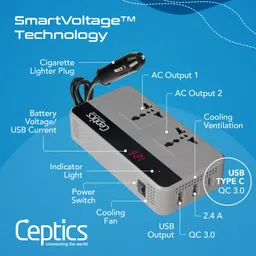 ceptics 200W Car Power Inverter - 2x Type A & 1x Type C PD 18W Smart USB Charging Ports Car Laptop Charger image 4