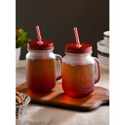ceradeco Red Textured Glass Transparent Mugs Set of Cups and Mugs-picture-19