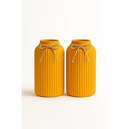 Ceramic Decorative Vase Set – Ribbed Vases,Holiday & Christmas Winter Decor | Tabletop, Shelf & Home Decoration Set of 2 (Mustard)-picture-25