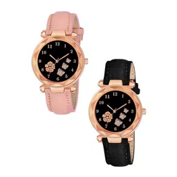 CERO Girls Set Of 2 Leather Straps Analogue Multi Function Watch Com2-FBF223-Black-Pink-picture-32