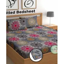 CG Homes 200 TC Cotton Double Printed Fitted (Elastic) Bedsheet-picture-50
