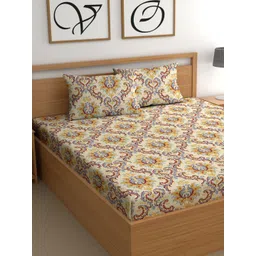 CG HOMES Beige & Brown Printed Cotton 210 TC Queen Bedsheet Set 2.5 m x 2.25 m-picture-22