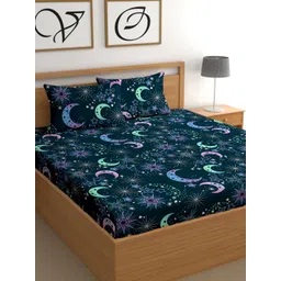 CG HOMES Blue & Green Geometric Cotton 160 TC Queen Bedsheet with 2 Pillow Covers-picture-17