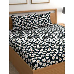 CG HOMES Blue & White Floral 180 TC Queen Bedsheet With 2 Pillow Covers-picture-12