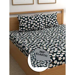 CG HOMES Blue & White Floral 210 TC King Bedsheet with 2 Pillow Covers-picture-11