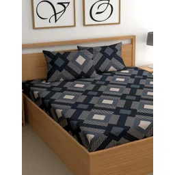 CG HOMES Blue & White Geometric Printed Cotton 200 TC Queen Bedsheet Set 2.25 m x 2.50 m-picture-16