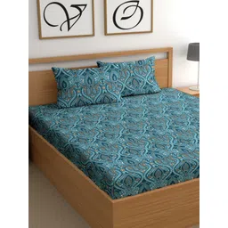 CG HOMES Blue & White Printed Cotton 210 TC Queen Bedsheet Set 2.5 m x 2.25 m-picture-15