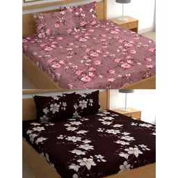 CG HOMES Brown & Pink Floral Cotton 160 TC 2 Queen Bedsheet With 4 Pillow Covers-picture-23