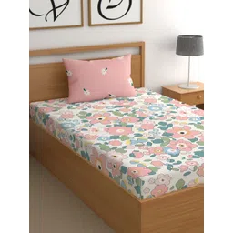 CG HOMES Pink & Blue Floral 180 TC Single Bedsheet with 1 Pillow Covers-picture-17