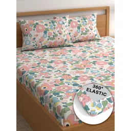 CG HOMES Pink & White Floral 160 TC Queen Bedsheet with 2 Pillow Covers-picture-11