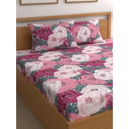 CG HOMES Pink & White Floral 210 TC King Bedsheet with 2 Pillow Covers-picture-13