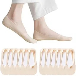 chacko No Show Socks Women Invisible Low Cut Socks ladies Nylon Footies Thin Non Slip Boat Sneaker Flat liner 4 pairs_Beige image 1
