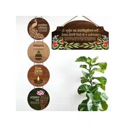 Chaka Chaundh 2Pcs Brown & Green Printed Wooden Sign Palques Wall Hangings-picture-34