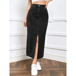 CHALODIA Denim High-Waist Straight Midi Skirt-picture-41