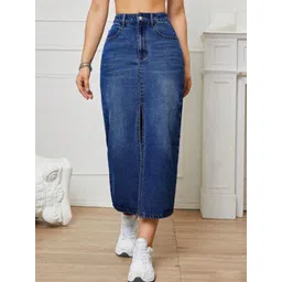 CHALODIA Denim High-Waist Straight Midi Skirt-picture-25