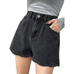 chalodia Solid High Waist Ripped Denim Shorts Casual Summer Shorts with Pockets and Button Fly for Women's & Girls-picture-10