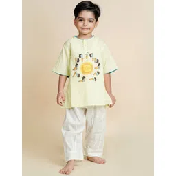 Chanda Mama Boys Ethnic Motifs Printed Regular Pure Cotton Kurta with Pyjamas-picture-4