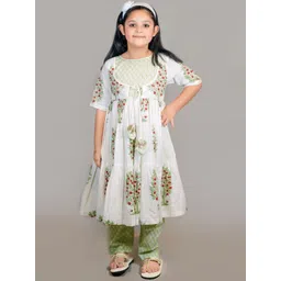Chanda Mama Girls Floral Embroidered Regular Pure Cotton Kurta with Palazzos-picture-29