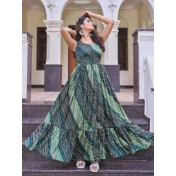 Chandbaali Bandhani Printed Fit & Flare Ethnic Dress image 1