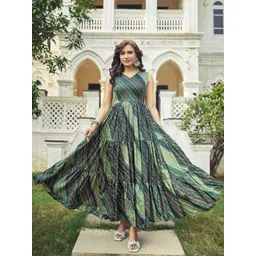 Chandbaali Bandhani Printed Fit & Flare Maxi Ethnic Dress-picture-37