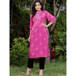 Chandbaali Bandhani Printed Regular Straight Satin Kurta-picture-21