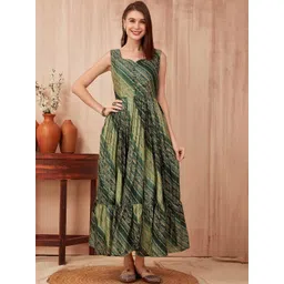 Chandbaali Bandhani Printed Tiered Fit & Flared Midi Ethnic Dress-picture-15